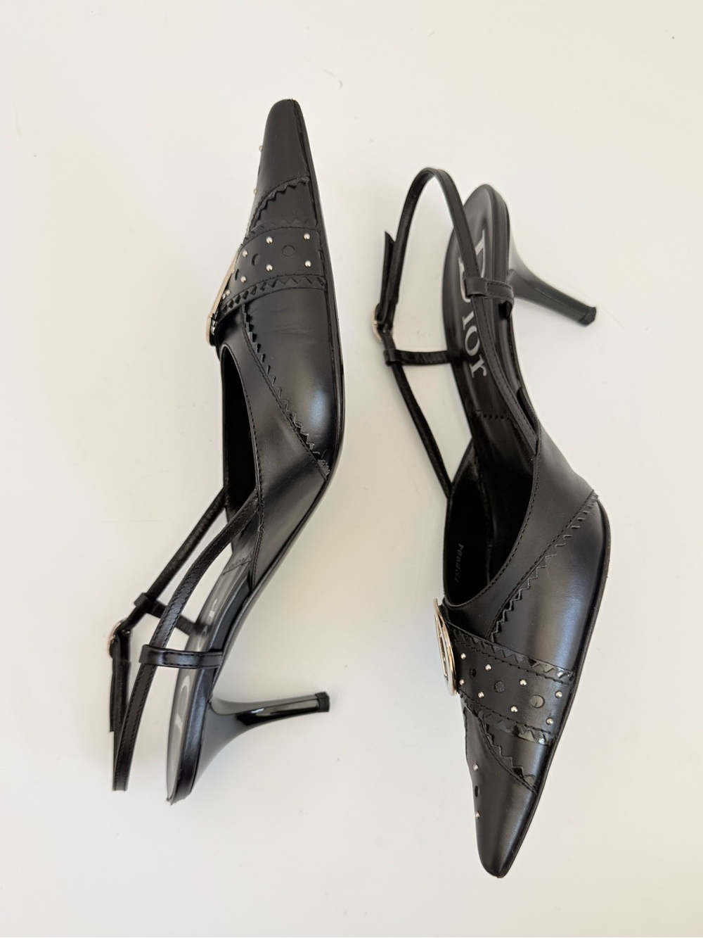 Christian Dior D Trick Slingback Pumps 38.5 Black CD Buckle Galliano 2004 - Picture 6 of 11